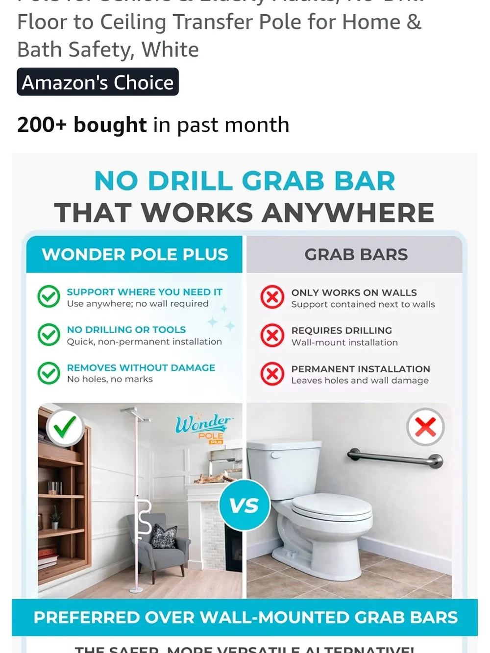 White Floor-to-Ceiling Transfer Pole with Ergonomic Handle - Home Bath